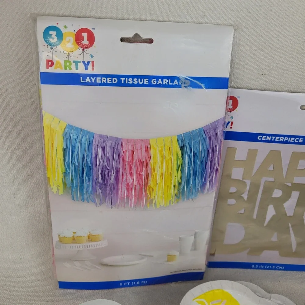 3-2-1 Cupcake Birthday Party Decoration Bundle Pastel Garland Plates Straws Etc